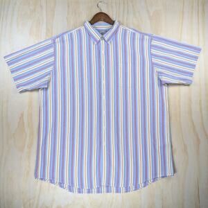 L.L.Bean Men's XXL Tall Seersucker Button Down Shirt Blue Striped Short Sleeve